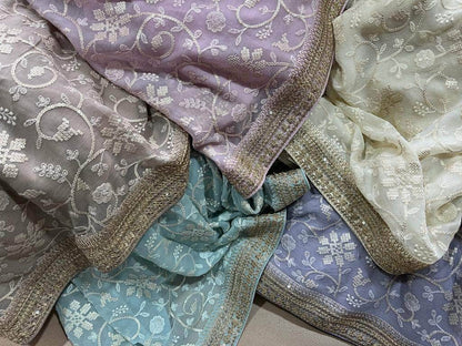 Designer Georgette Chikankari Saree with Sequin  Work