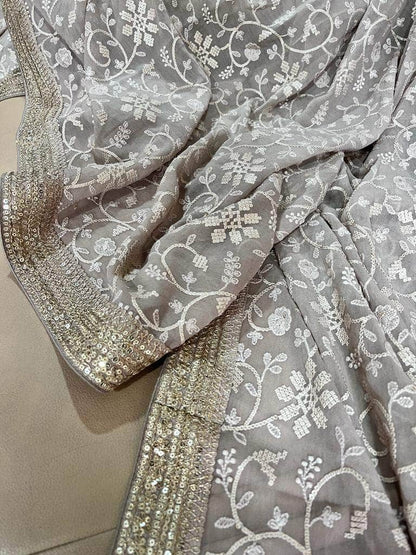 Designer Georgette Chikankari Saree with Sequin  Work