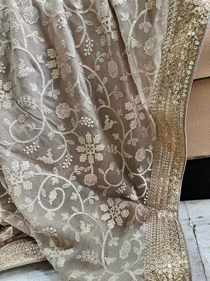 Designer Georgette Chikankari Saree with Sequin  Work