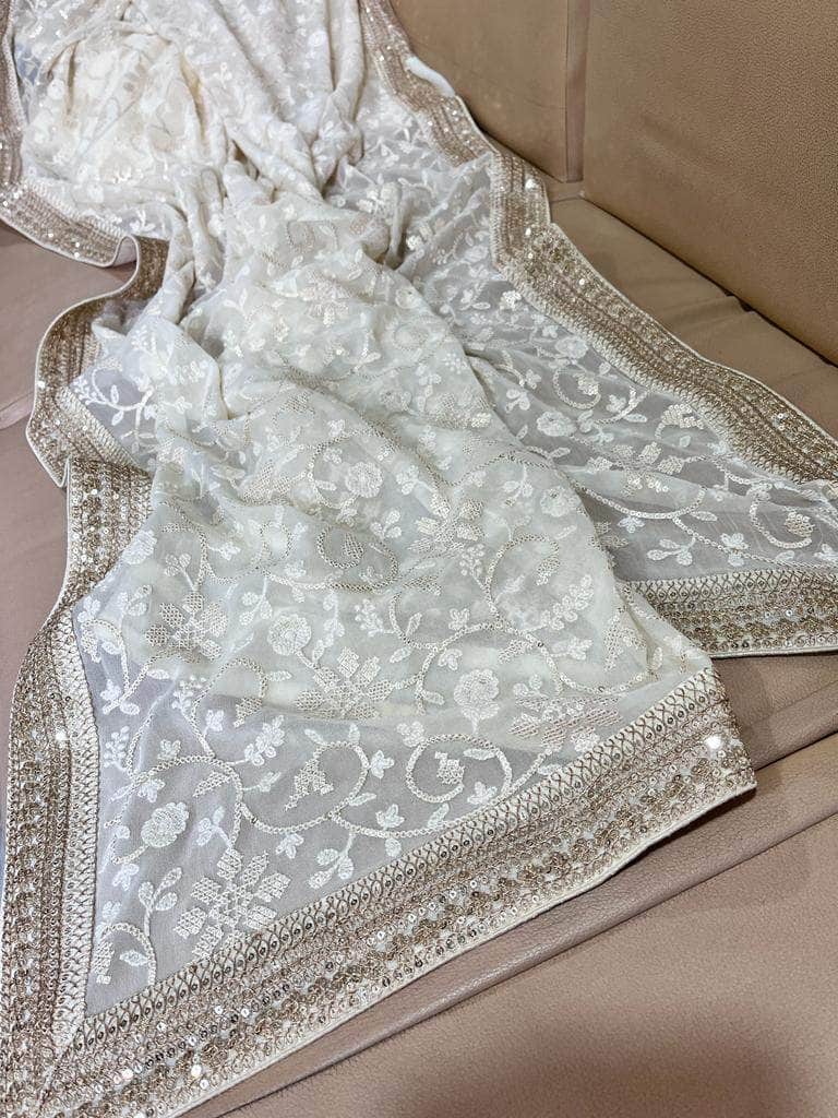 Designer Georgette Chikankari Saree with Sequin  Work