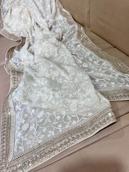Designer Georgette Chikankari Saree with Sequin  Work