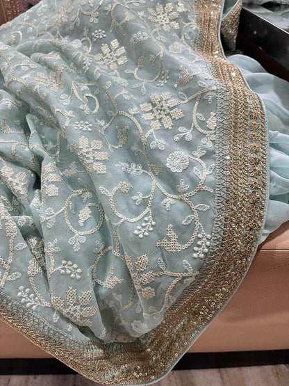 Designer Georgette Chikankari Saree with Sequin  Work