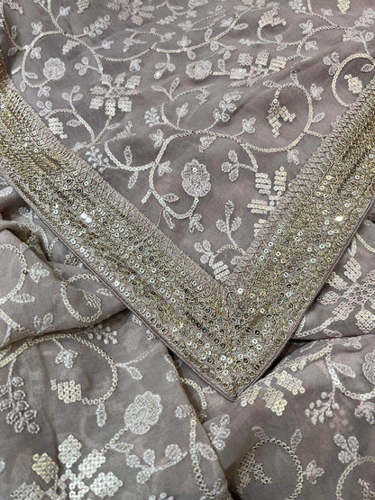 Designer Georgette Chikankari Saree with Sequin  Work