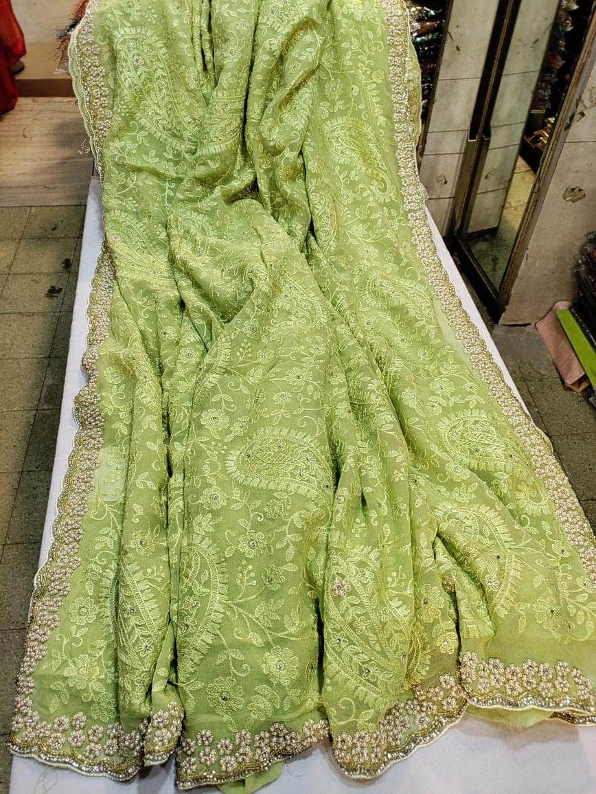 Designer Georgette Chikankari Saree with Sequin  Work