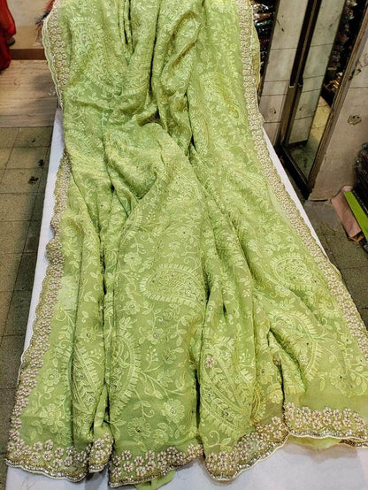 Designer Georgette Chikankari Saree with Sequin  Work
