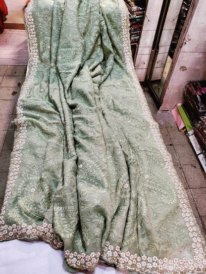 Designer Georgette Chikankari Saree with Sequin  Work