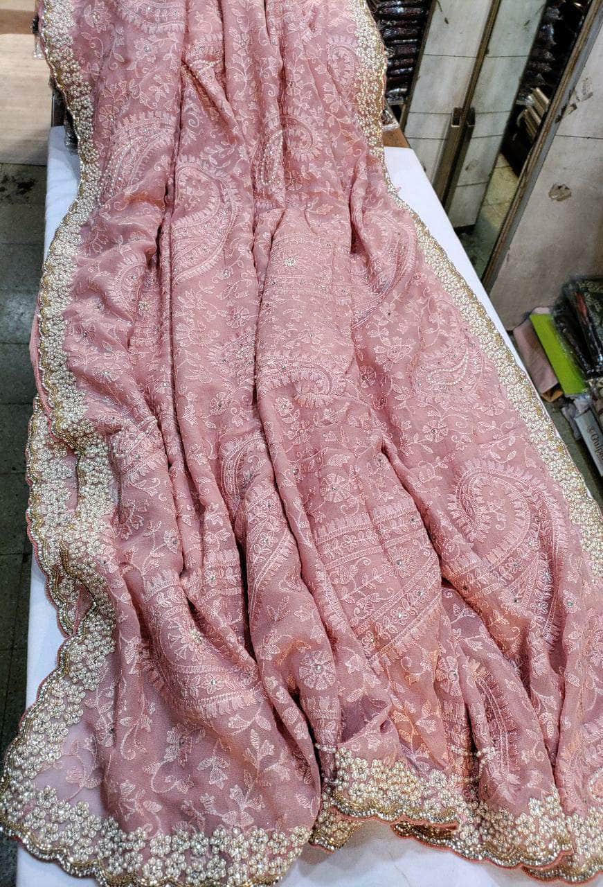 Designer Georgette Chikankari Saree with Sequin  Work