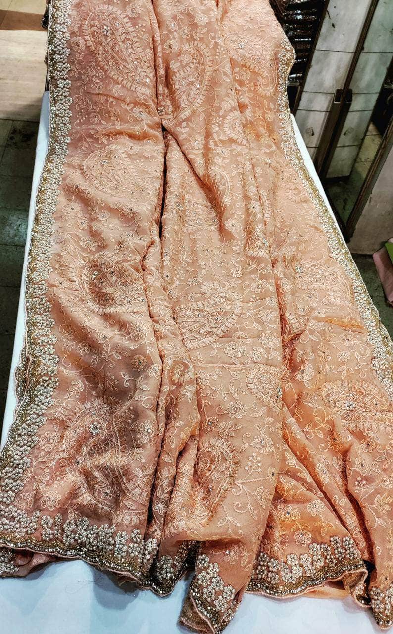 Designer Georgette Chikankari Saree with Sequin  Work