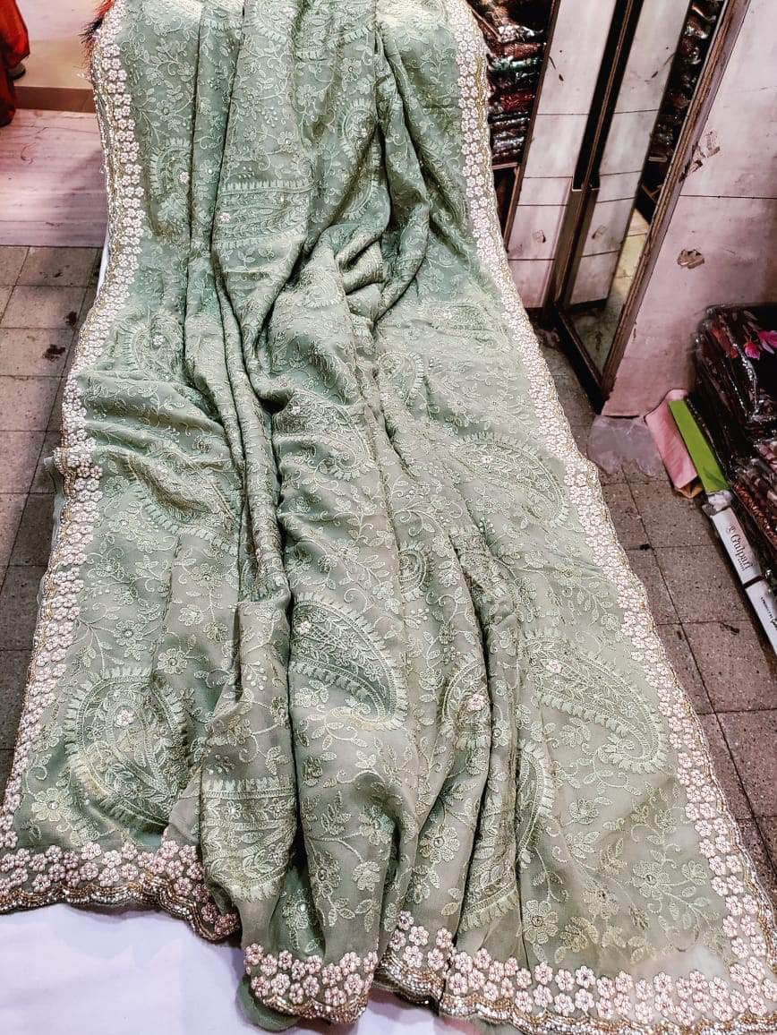 Designer Georgette Chikankari Saree with Sequin  Work