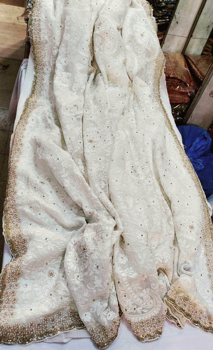 Designer Georgette Chikankari Saree with Sequin  Work