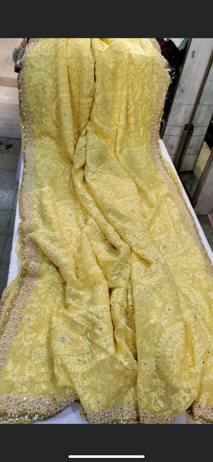 Designer Georgette Chikankari Saree with Sequin  Work