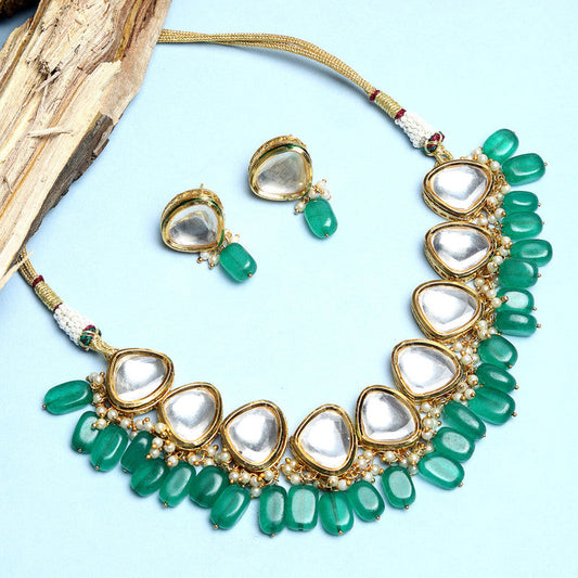 Designer Green And Golden Kundan Choker With Studs