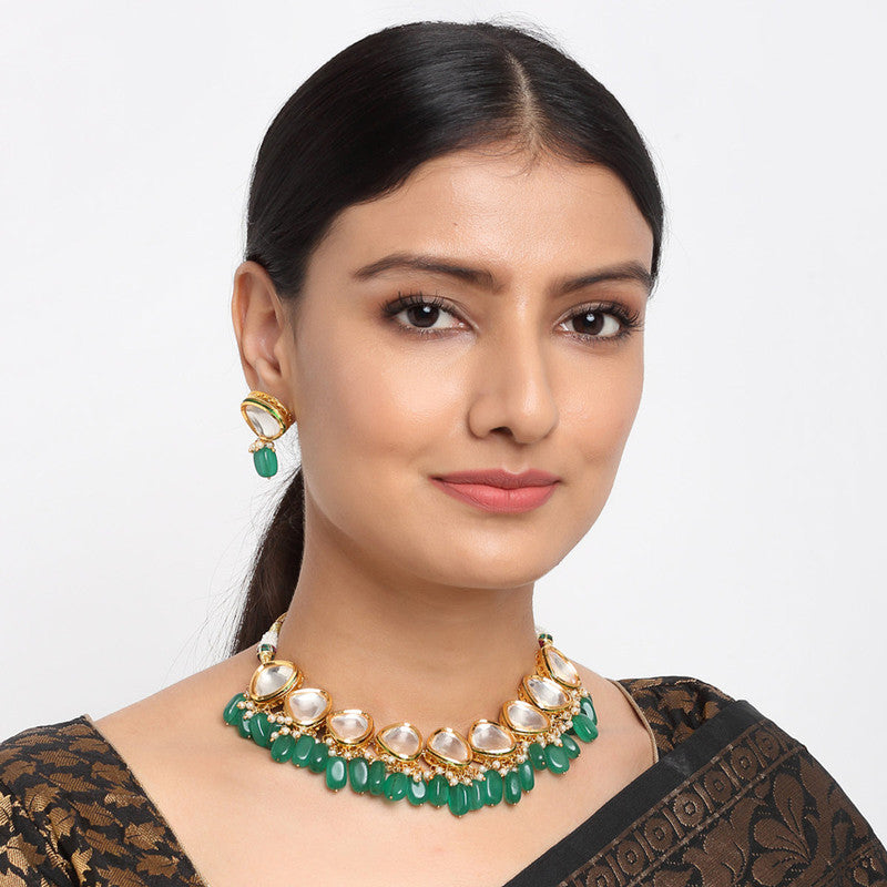 Designer Green And Golden Kundan Choker With Studs