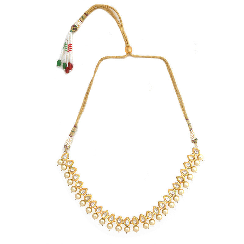 Designer Ivory Beaded Kundan Necklace With Earrings