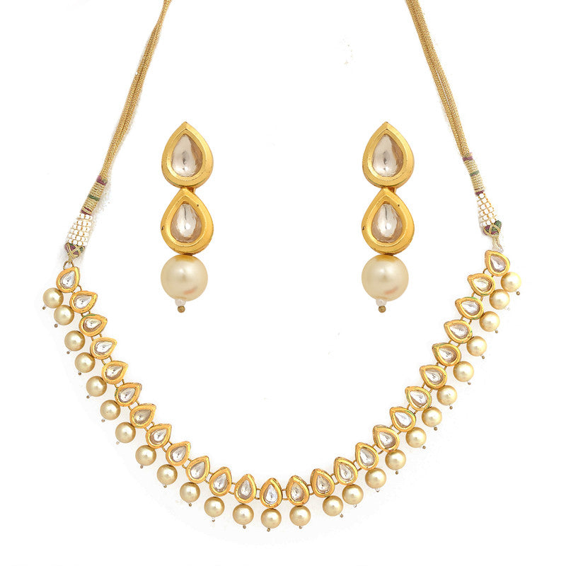 Designer Ivory Beaded Kundan Necklace With Earrings