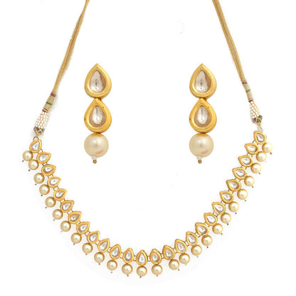 Designer Ivory Beaded Kundan Necklace With Earrings