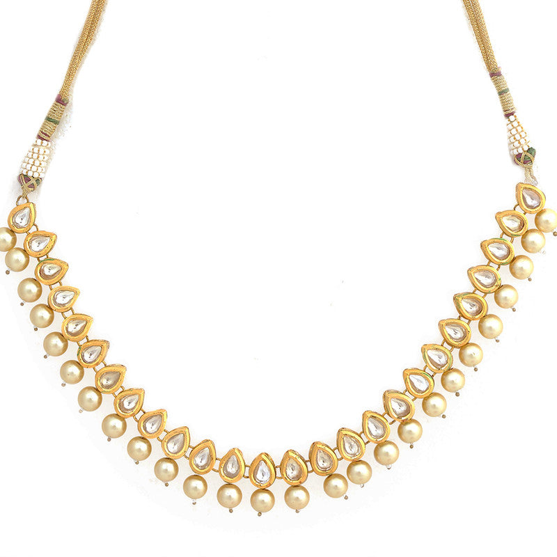 Designer Ivory Beaded Kundan Necklace With Earrings
