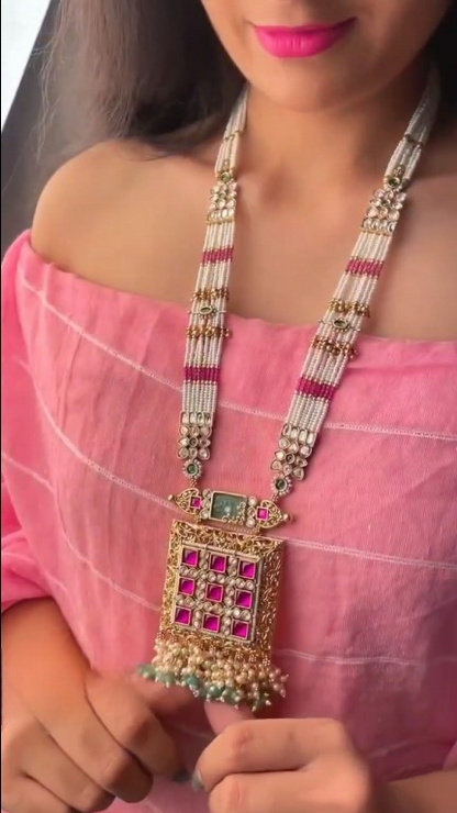 Designer Kundan Motimala Antique Necklace Set for Women