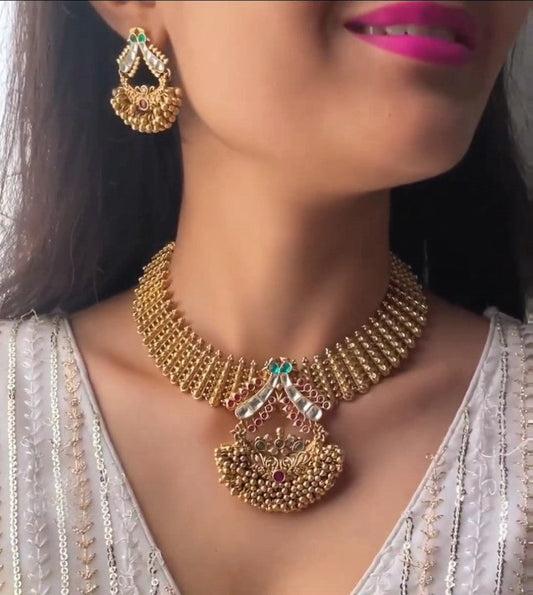 Designer Kundan Real Antique Gold Look Necklace Set