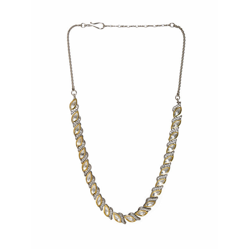 Designer Leaf Shaped Neckpiece In Dual Tone Kundan And American Diamonds