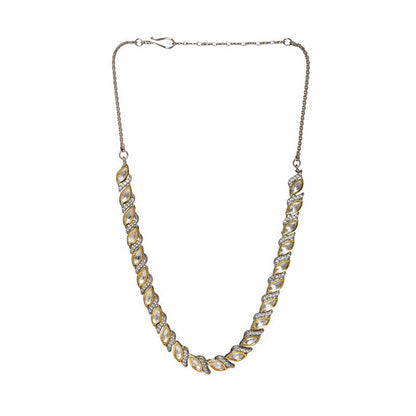 Designer Leaf Shaped Neckpiece In Dual Tone Kundan And American Diamonds