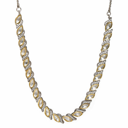 Designer Leaf Shaped Neckpiece In Dual Tone Kundan And American Diamonds