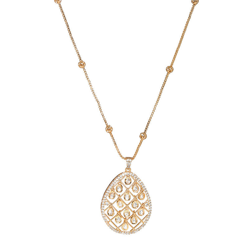 Designer Long Gold Chain With Kundan Jhallar Pendant