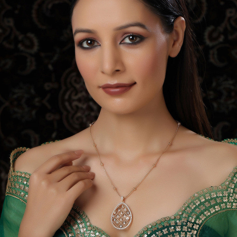 Designer Long Gold Chain With Kundan Jhallar Pendant