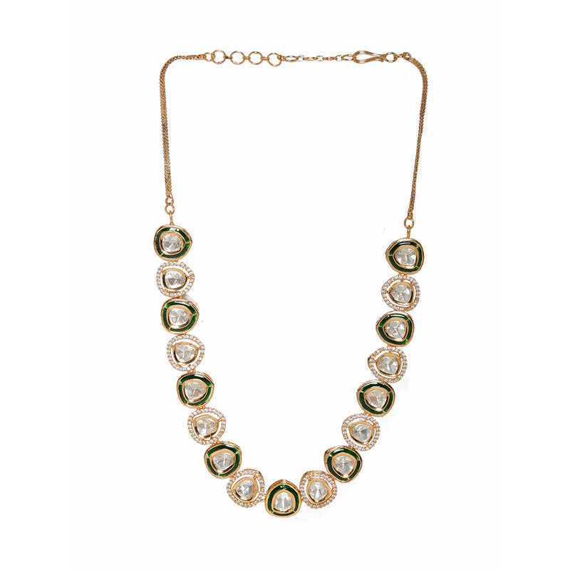 Designer Meenakari Kundan And Diamond Green and Golden Necklace