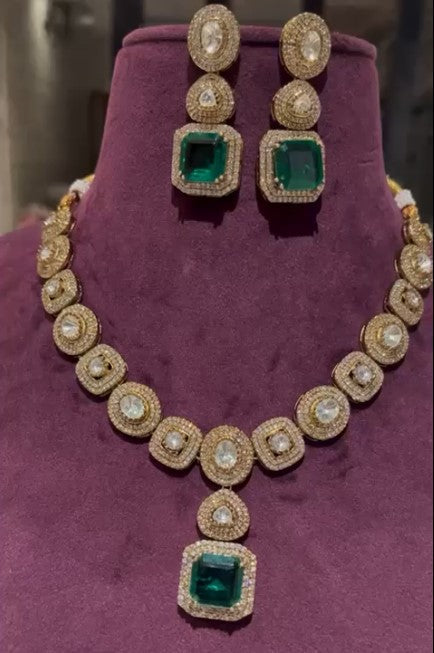 Designer Moisaanite Necklace Set with Matching Earrings