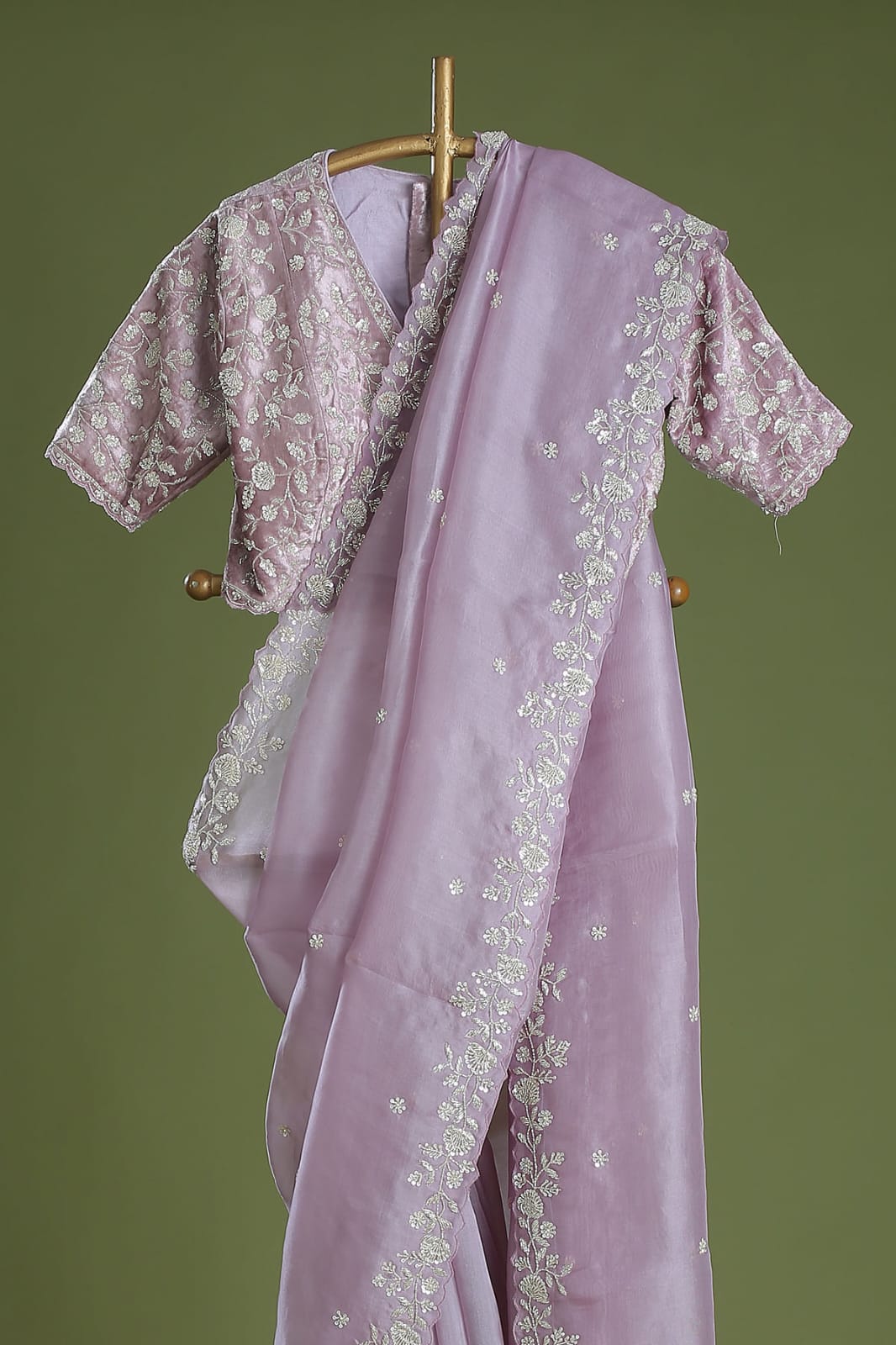 Designer Organza Silk Saree with Cutdana Handwork Border