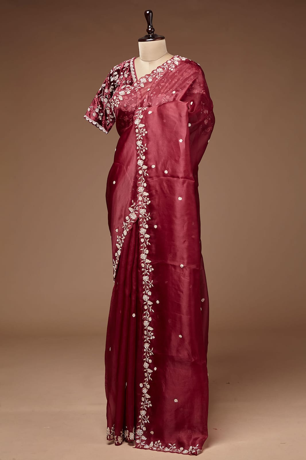 Designer Organza Silk Saree with Cutdana Handwork Border