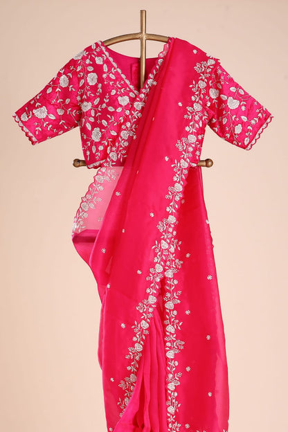 Designer Organza Silk Saree with Cutdana Handwork Border