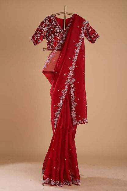 Designer Organza Silk Saree with Cutdana Handwork Border