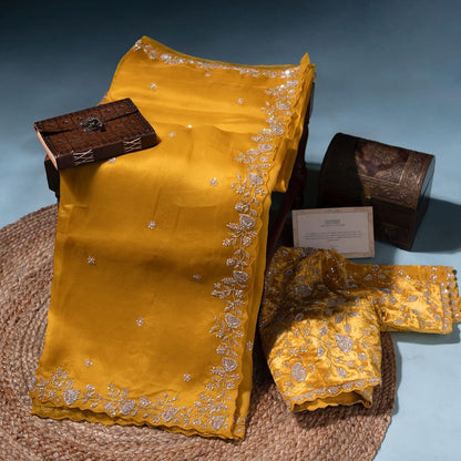 Designer Organza Silk Saree with Cutdana Handwork Border