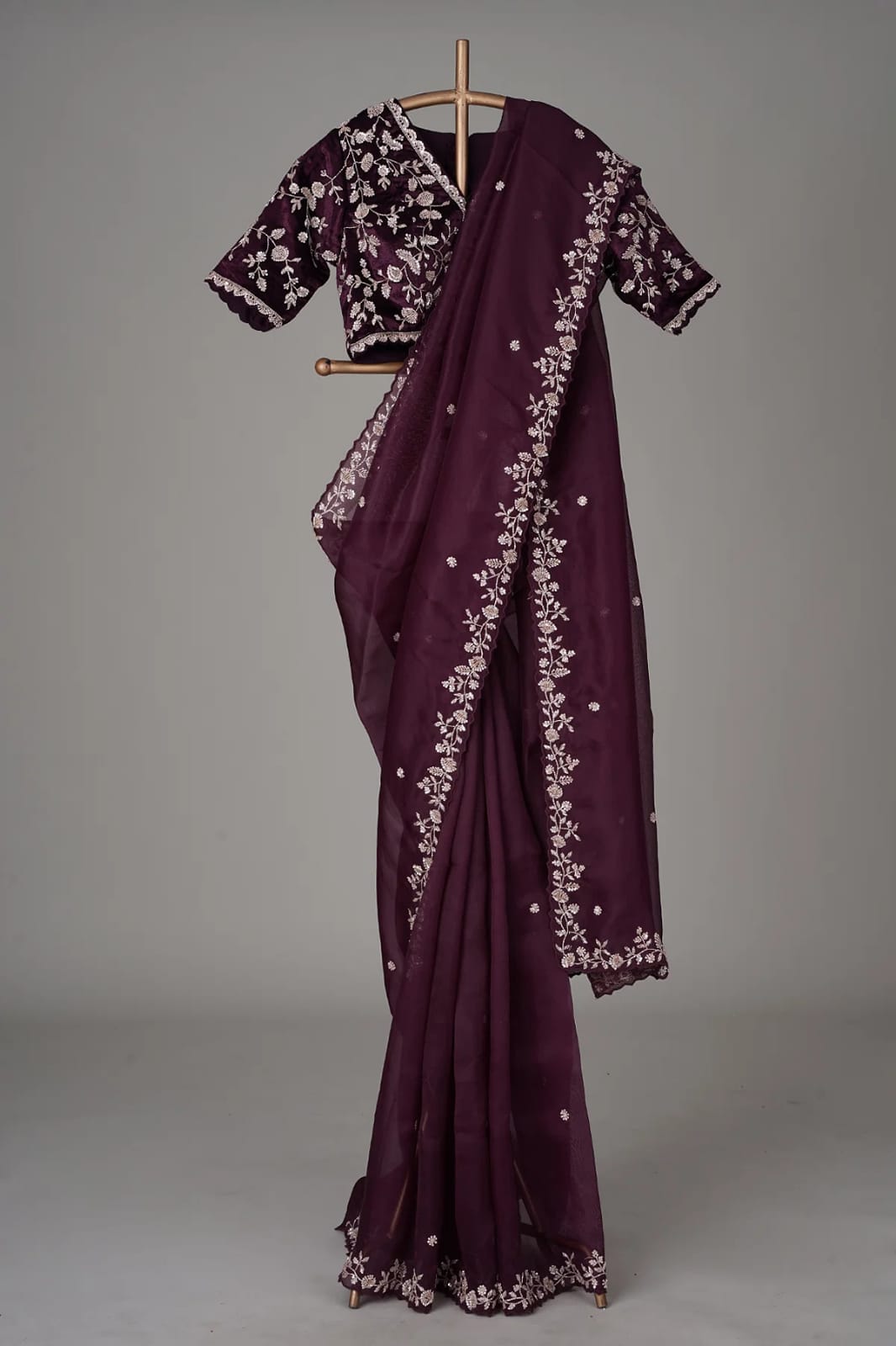 Designer Organza Silk Saree with Cutdana Handwork Border