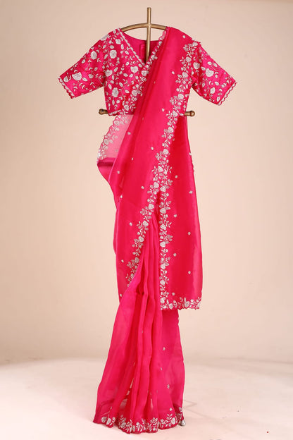 Designer Organza Silk Saree with Cutdana Handwork Border