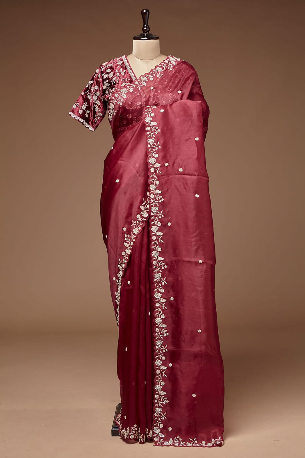 Designer Organza Silk Saree with Cutdana Handwork Border