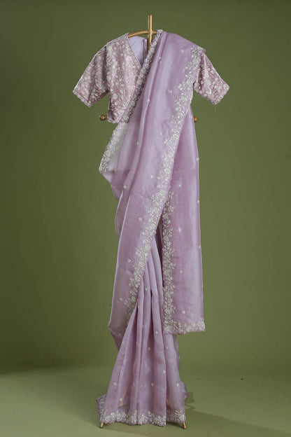 Designer Organza Silk Saree with Cutdana Handwork Border