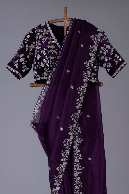 Designer Organza Silk Saree with Cutdana Handwork Border