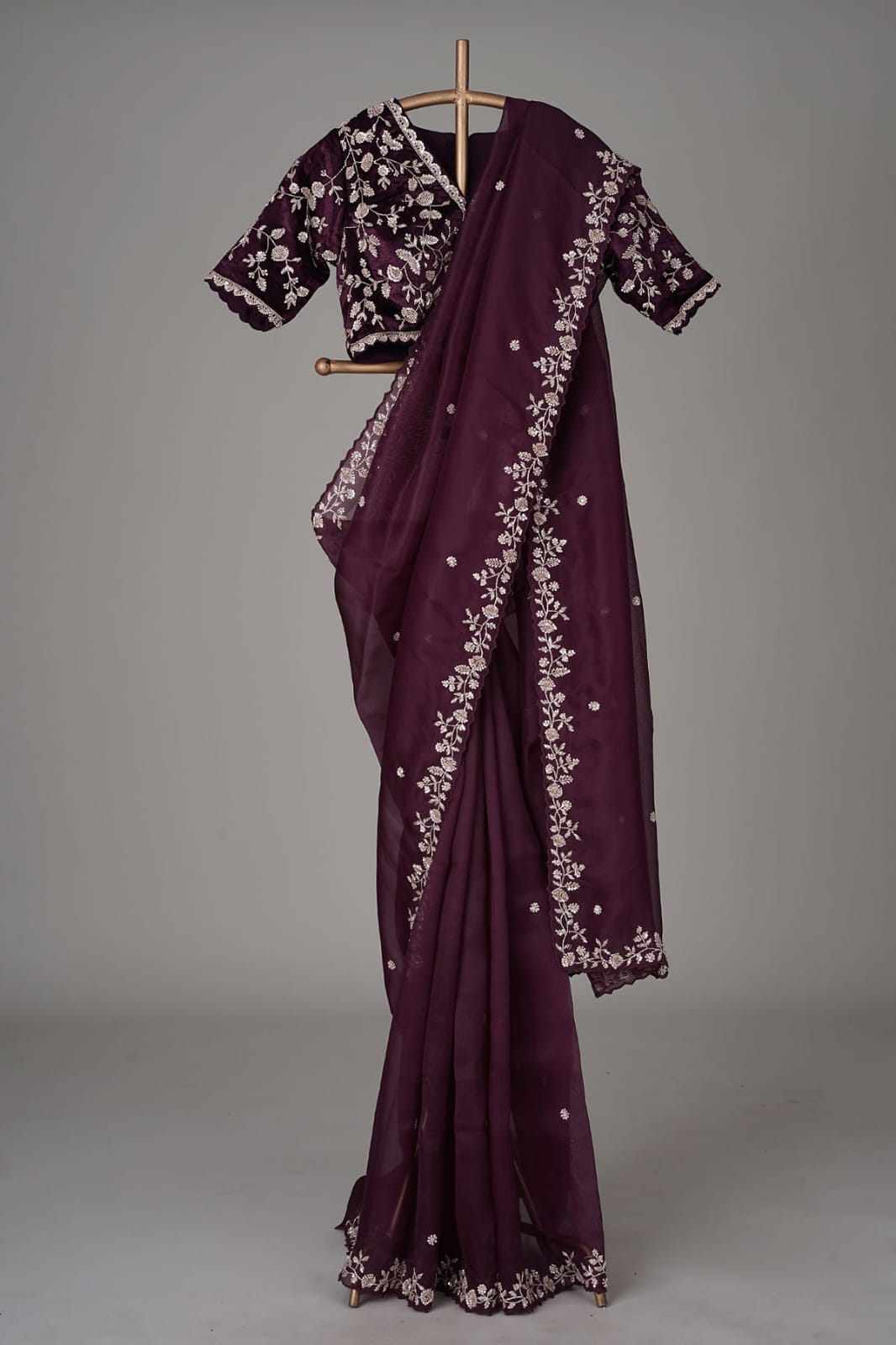 Designer Organza Silk Saree with Cutdana Handwork Border