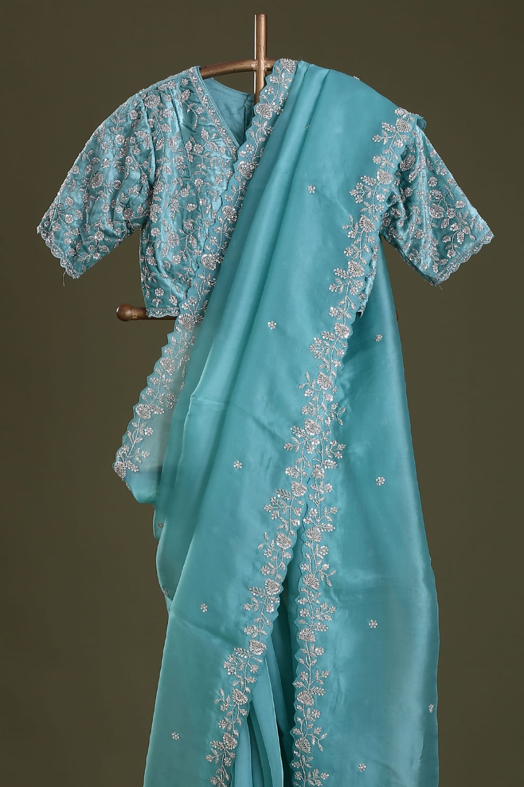 Designer Organza Silk Saree with Cutdana Handwork Border