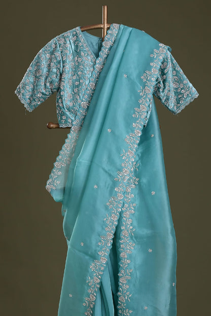 Designer Organza Silk Saree with Cutdana Handwork Border