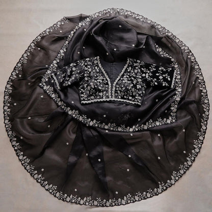 Designer Organza Silk Saree with Cutdana Handwork Border