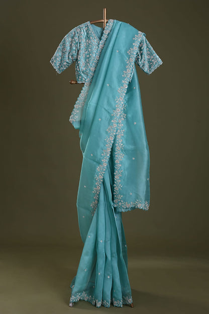 Designer Organza Silk Saree with Cutdana Handwork Border