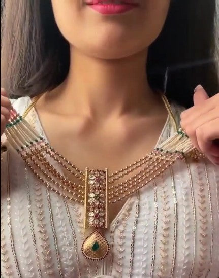 Designer Pastel Layered Antique Necklace Set with Earrings