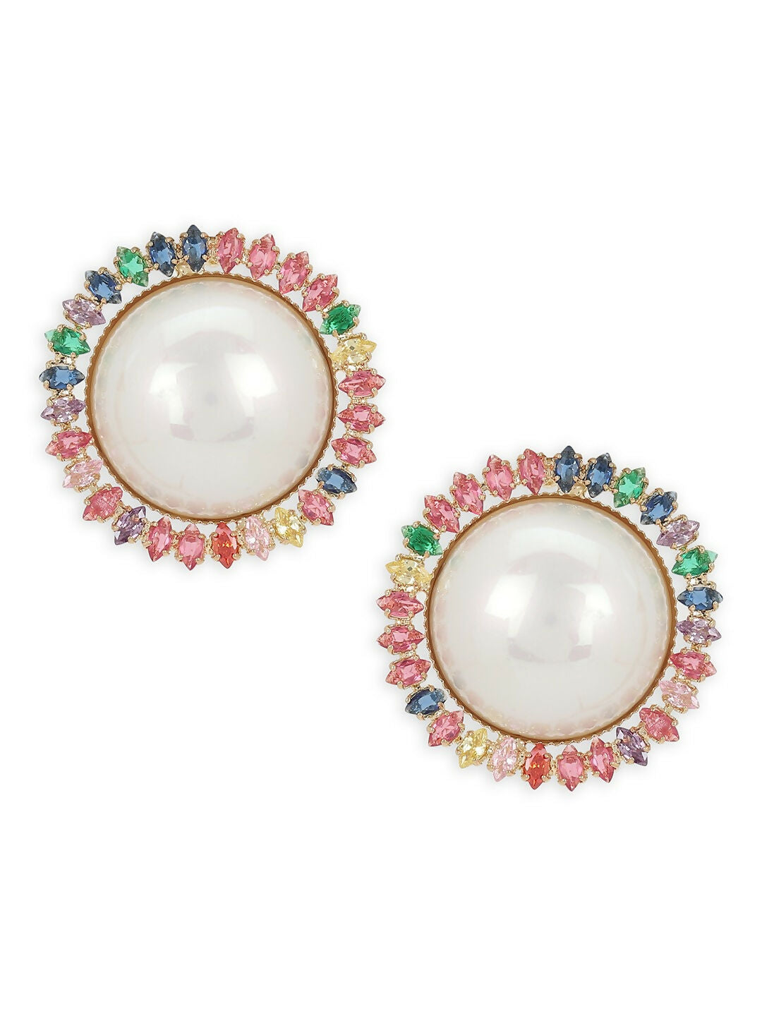 Pearl Studs with Multi Stones- Ruby Raang