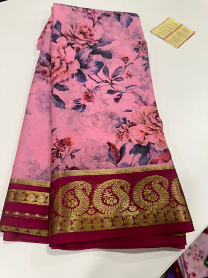 Digital Floral Print Mysoore Silk Saree