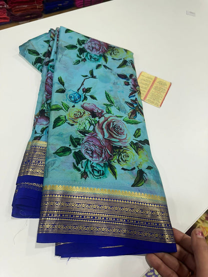 Digital Floral Print Mysoore Silk Saree