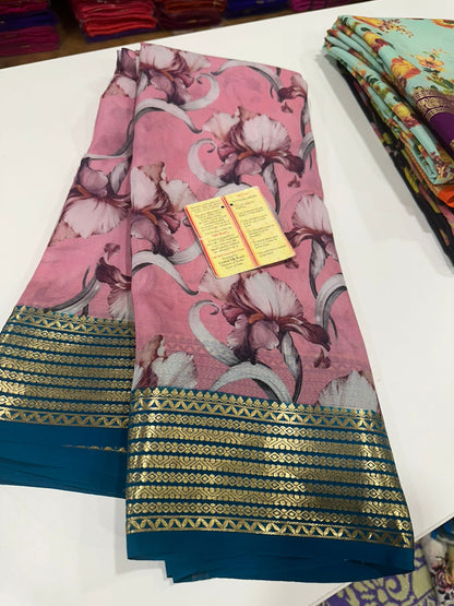 Digital Floral Print Mysoore Silk Saree